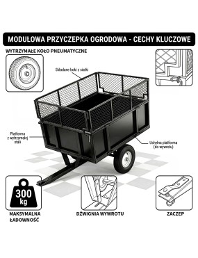 Przyczepka ogrodowa z kiprem Barracuda B-TC3080, 300 kg, do quada i traktorka