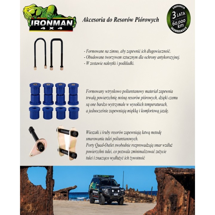 Komplet poliuretanowych tulei resorów przednich Ironman 4x4 — Nissan Patrol K160 (721UK) - ujęcie 3