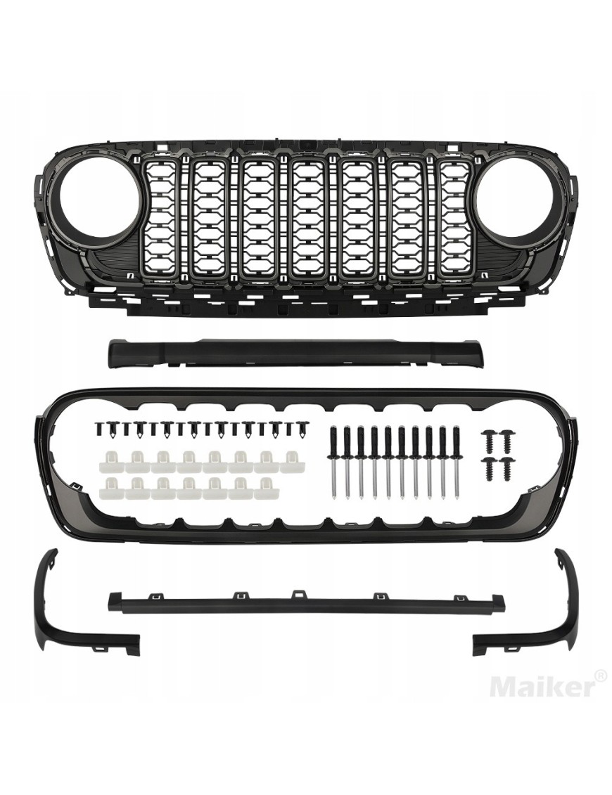 Grill atrapa w stylu 2024 Jeep Wrangler JL / JLU 2018+ i Gladiator JT 2020+, bez kamery