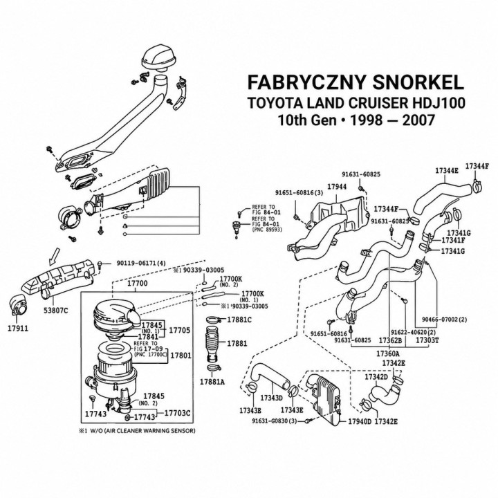Snorkel Snakeman 4WD, prawa strona — Toyota Land Cruiser HDJ100/HDJ101, Toyota Land Cruiser HZJ105 (SNS100B) - ujęcie 6
