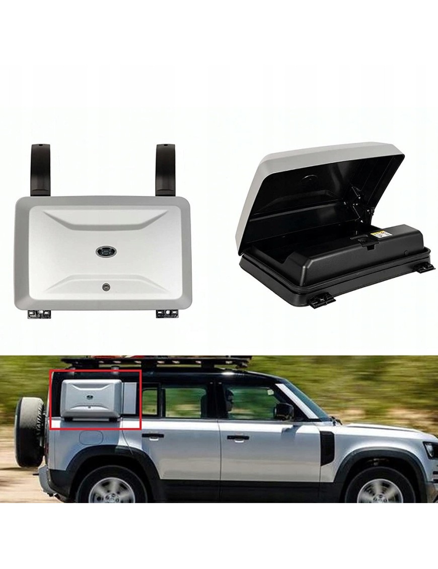Kufer boczny — schowek na szybę boczną Land Rover Defender, srebrny mat satynowy