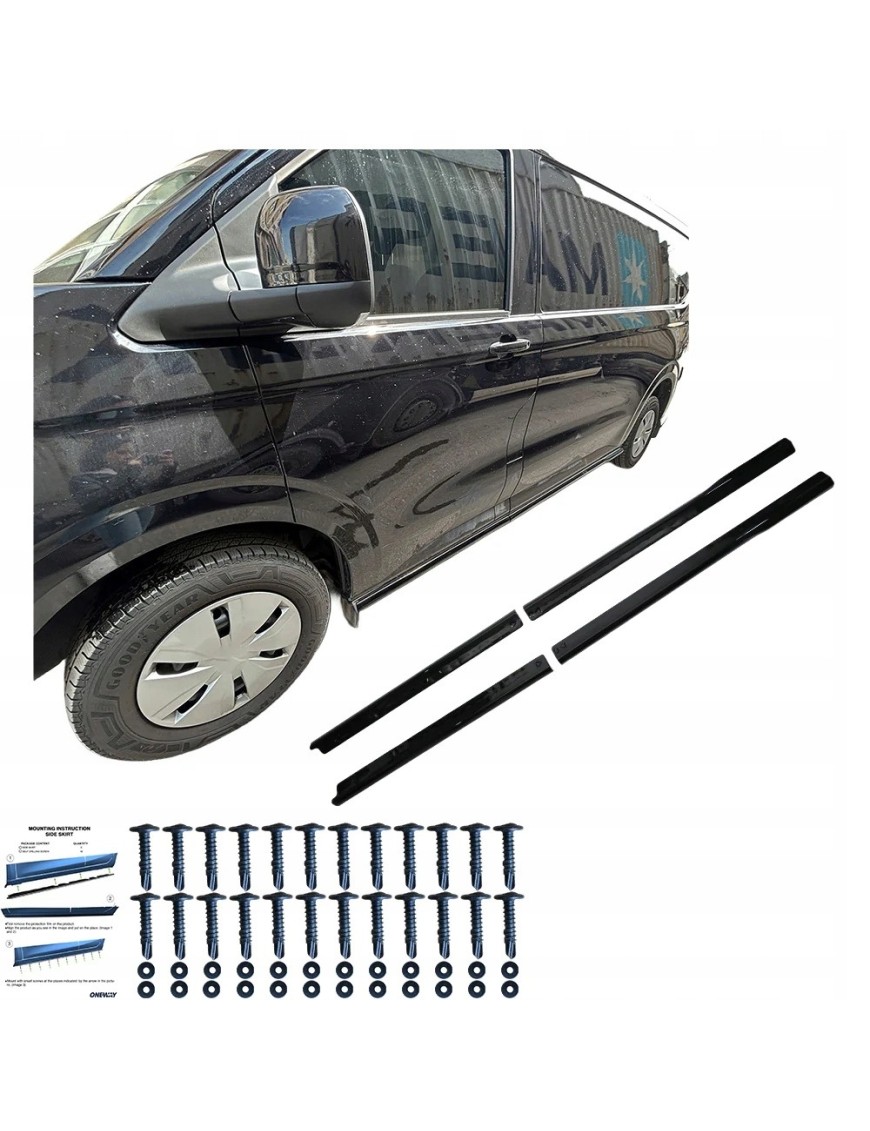 Listwy progowe VW Transporter T7 2024+ SWB — ABS, czarny połysk, 4 szt.