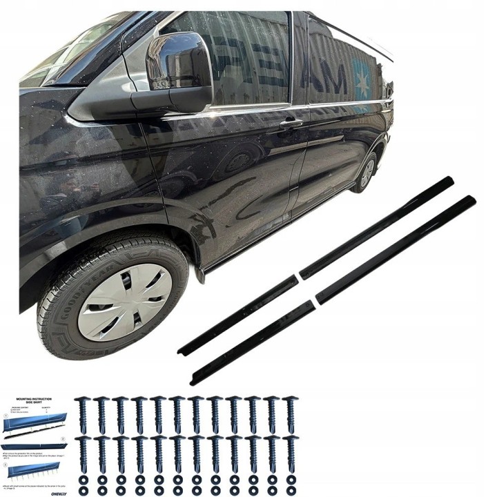 Listwy progowe VW Transporter T7 2024+ SWB — ABS, czarny połysk, 4 szt.