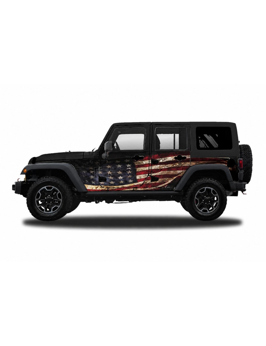 Panele ochronne Jeep Wrangler JLU 4D — wzór 1flagUSA, montaż na stałe