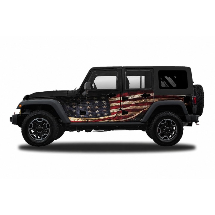 Panele ochronne Jeep Wrangler JLU 4D — wzór 1flagUSA, montaż na stałe - ujęcie 2