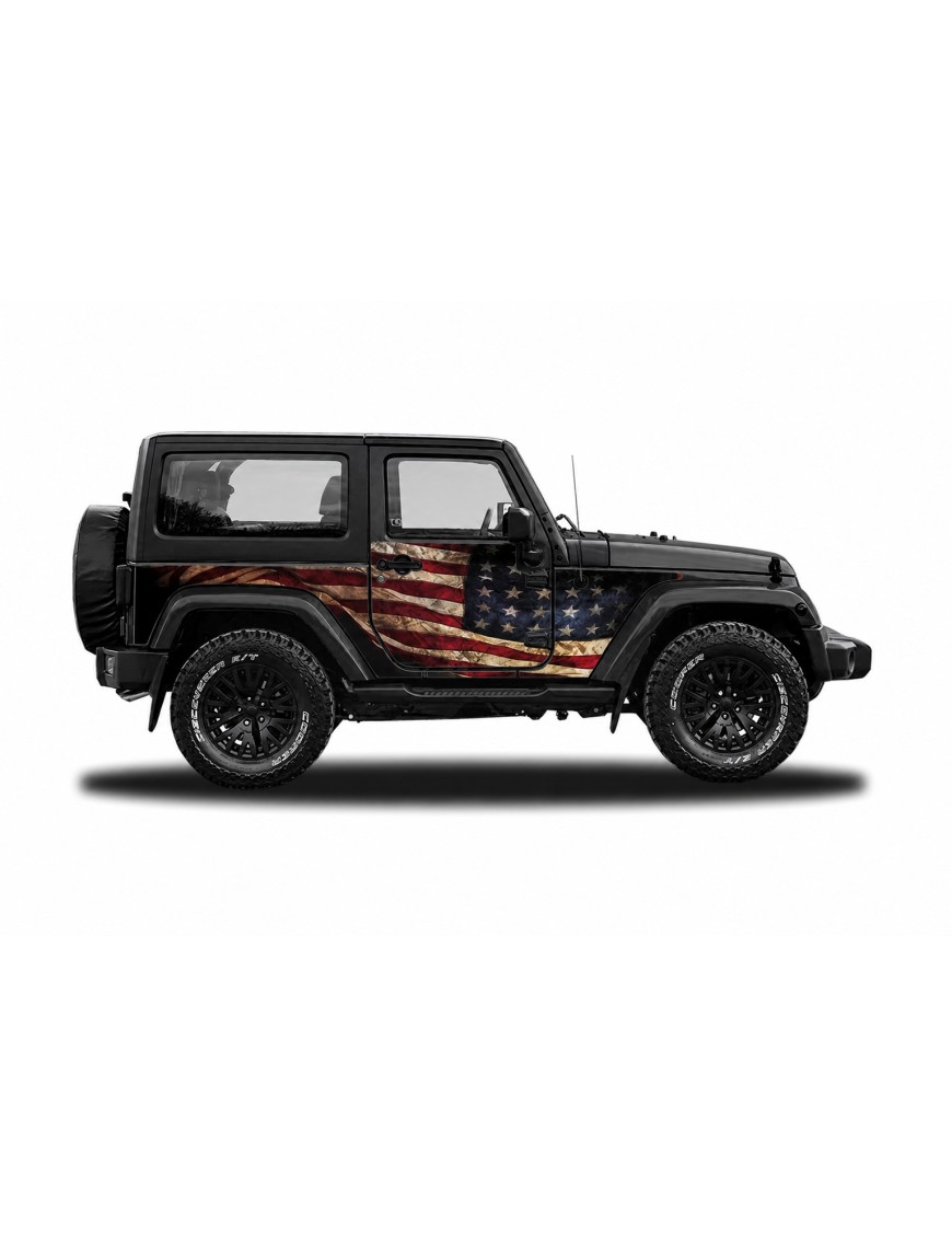 Panele ochronne Jeep Wrangler JK 2D — wzór 1flagUSA, montaż na stałe