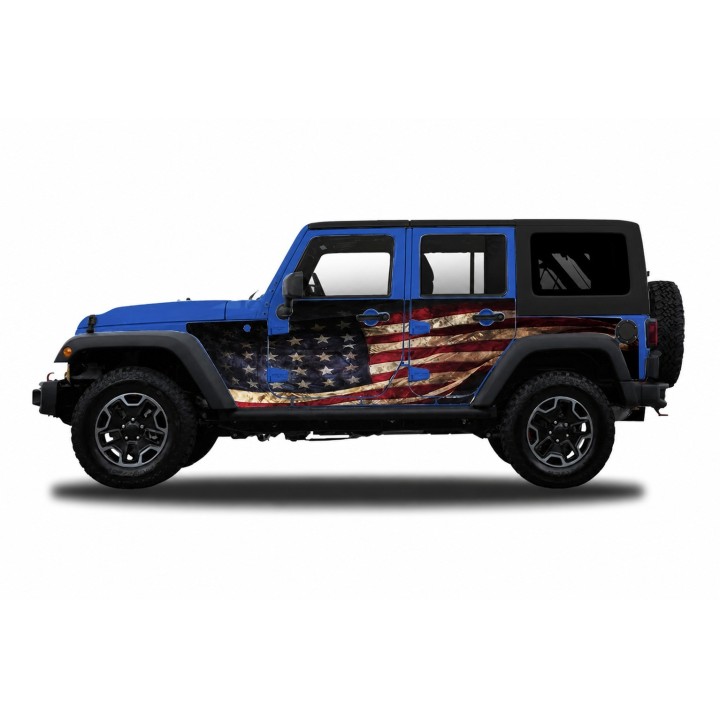 Panele ochronne Jeep Wrangler JLU 4D — wzór 1flagUSA, montaż na stałe - ujęcie 3
