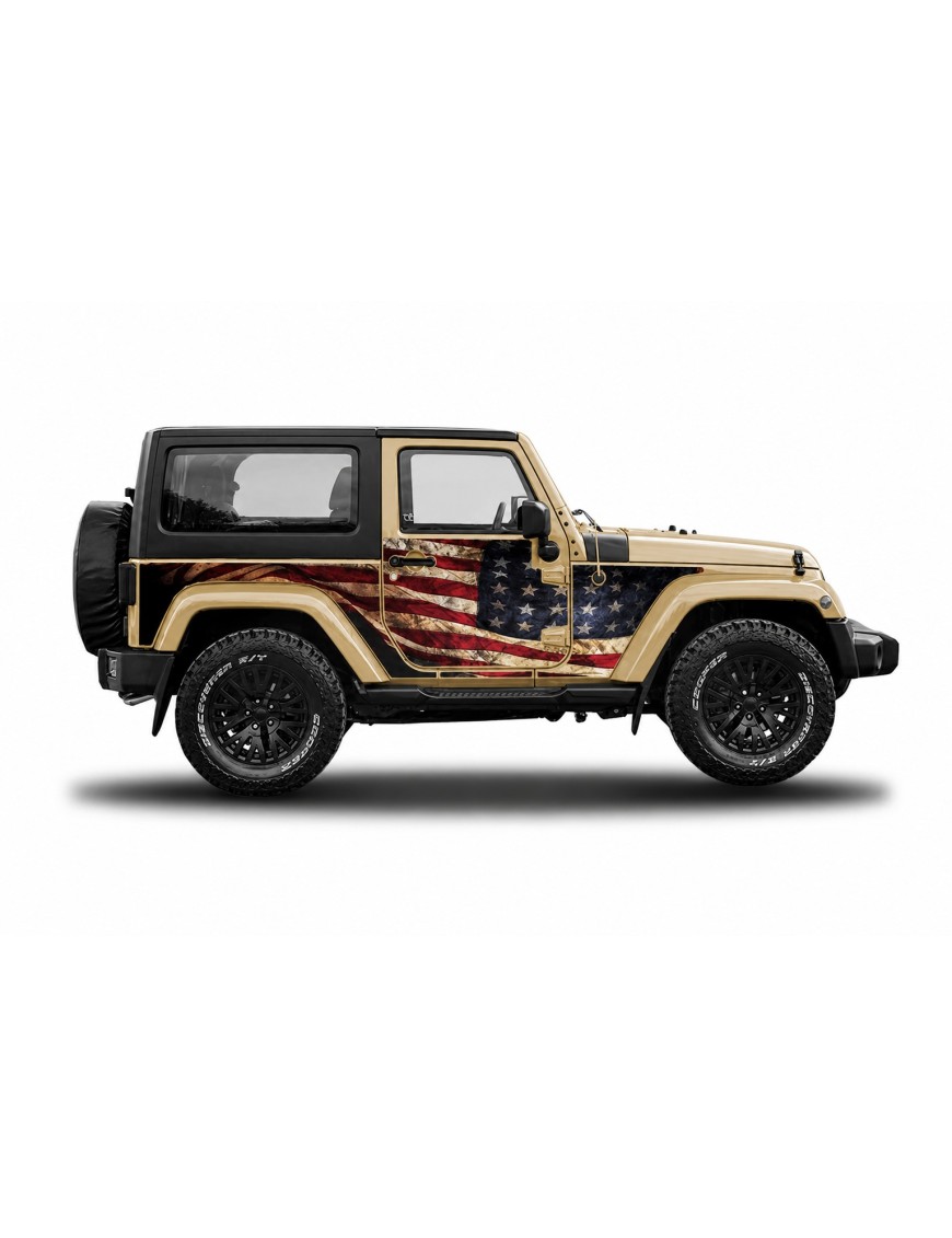 Panele ochronne Jeep Wrangler JK 2D — wzór 1flagUSA, montaż na stałe
