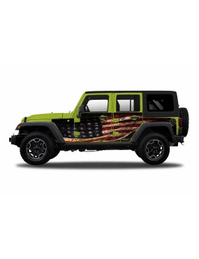 Panele ochronne Jeep Wrangler JLU 4D — wzór 1flagUSA, montaż na stałe