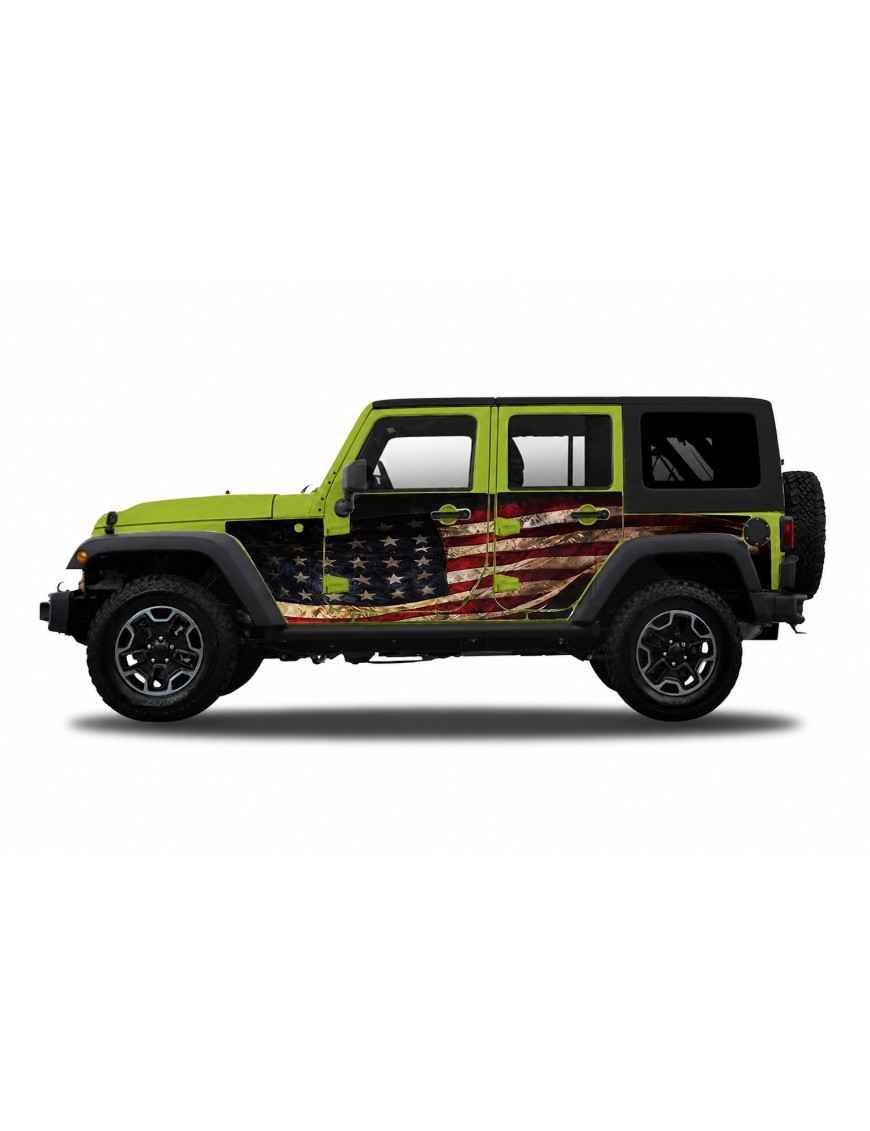 Panele ochronne Jeep Wrangler JLU 4D — wzór 1flagUSA, montaż na stałe
