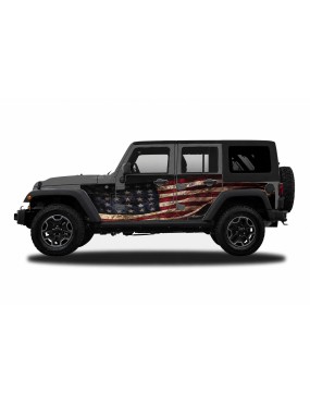 Panele ochronne Jeep Wrangler JLU 4D — wzór 1flagUSA, montaż na stałe