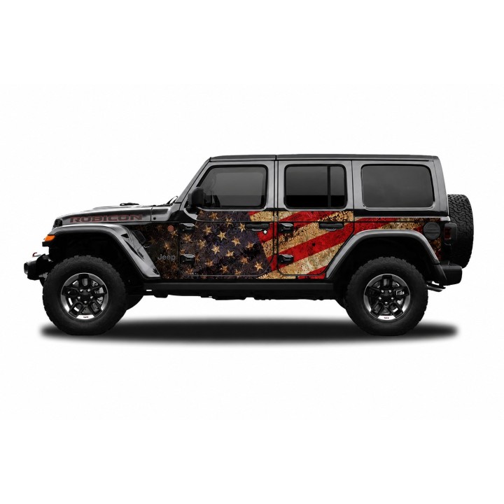 Panele ochronne Jeep Wrangler JLU 4D — wzór 2flagUSA, montaż na stałe - ujęcie 2