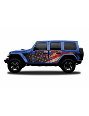 Panele ochronne Jeep Wrangler JLU 4D — wzór 2flagUSA, montaż na stałe