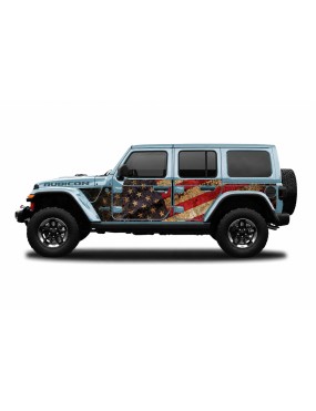 Panele ochronne Jeep Wrangler JLU 4D — wzór 2flagUSA, montaż na stałe