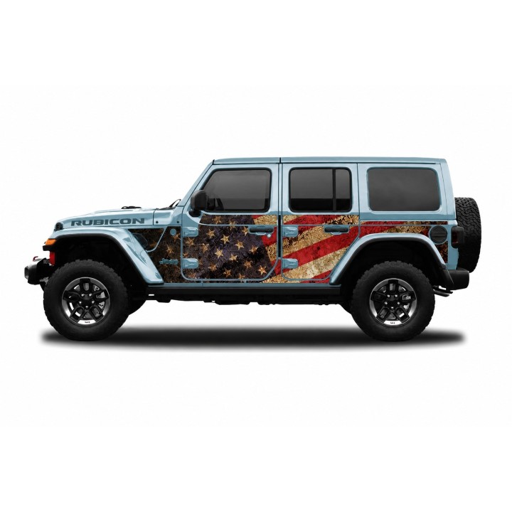 Panele ochronne Jeep Wrangler JLU 4D — wzór 2flagUSA, montaż na stałe - ujęcie 4