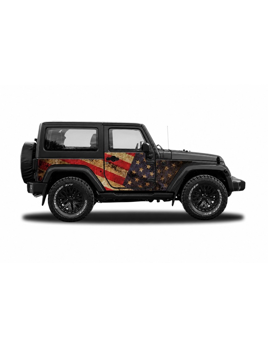 Panele ochronne Jeep Wrangler JK 2D — wzór 2flagUSA, montaż na stałe