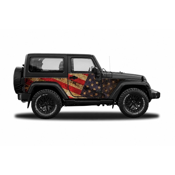 Panele ochronne Jeep Wrangler JK 2D — wzór 2flagUSA, montaż na stałe - ujęcie 2