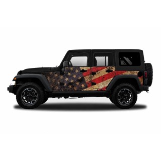 Panele ochronne Jeep Wrangler JKU 4D — wzór 2flagUSA, montaż na stałe