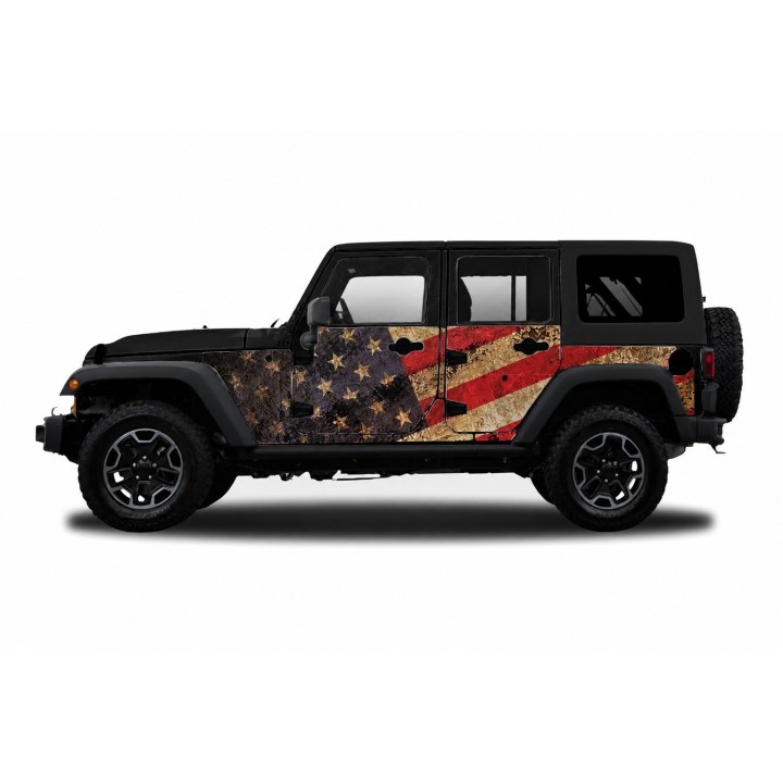 Panele ochronne Jeep Wrangler JKU 4D — wzór 2flagUSA, montaż na stałe
