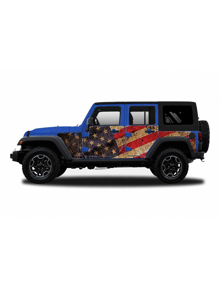 Panele ochronne Jeep Wrangler JKU 4D — wzór 2flagUSA, montaż na stałe