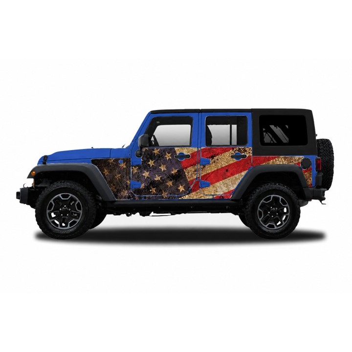 Panele ochronne Jeep Wrangler JKU 4D — wzór 2flagUSA, montaż na stałe - ujęcie 2