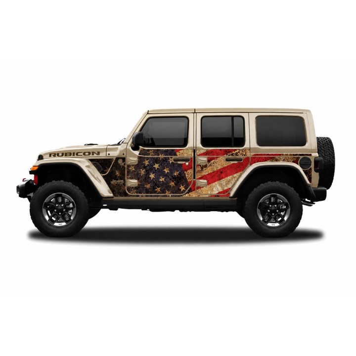 Panele ochronne Jeep Wrangler JLU 4D — wzór 2flagUSA, montaż na stałe - ujęcie 5