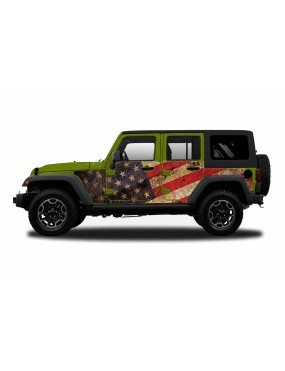 Panele ochronne Jeep Wrangler JKU 4D — wzór 2flagUSA, montaż na stałe