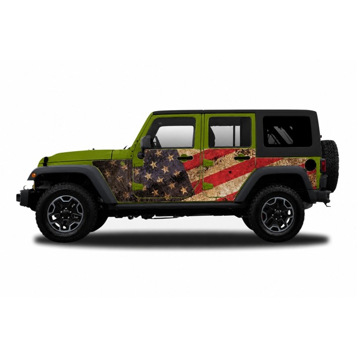 Panele ochronne Jeep Wrangler JKU 4D — wzór 2flagUSA, montaż na stałe - ujęcie 3