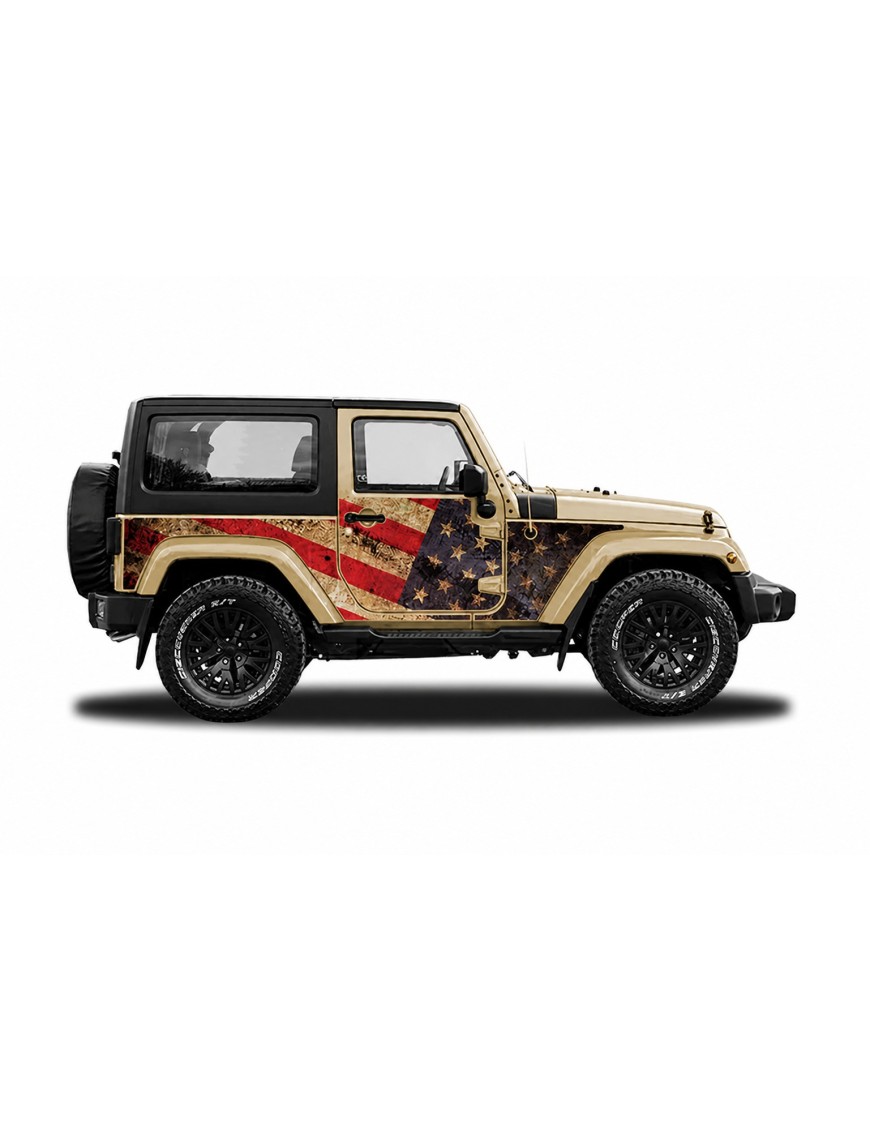 Panele ochronne Jeep Wrangler JK 2D — wzór 2flagUSA, montaż na stałe