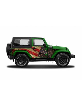 Panele ochronne Jeep Wrangler JK 2D — wzór 2flagUSA, montaż na stałe
