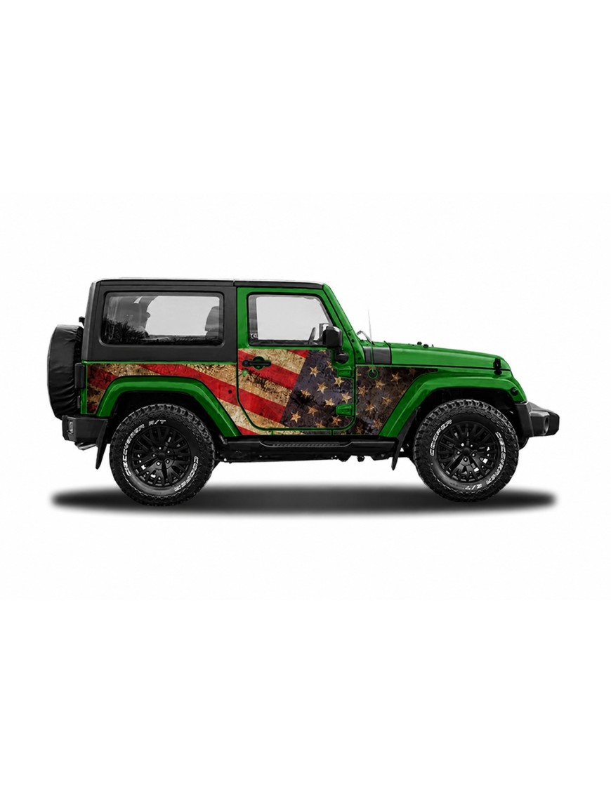 Panele ochronne Jeep Wrangler JK 2D — wzór 2flagUSA, montaż na stałe