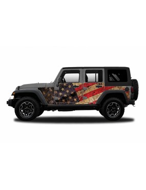 Panele ochronne Jeep Wrangler JKU 4D — wzór 2flagUSA, montaż na stałe