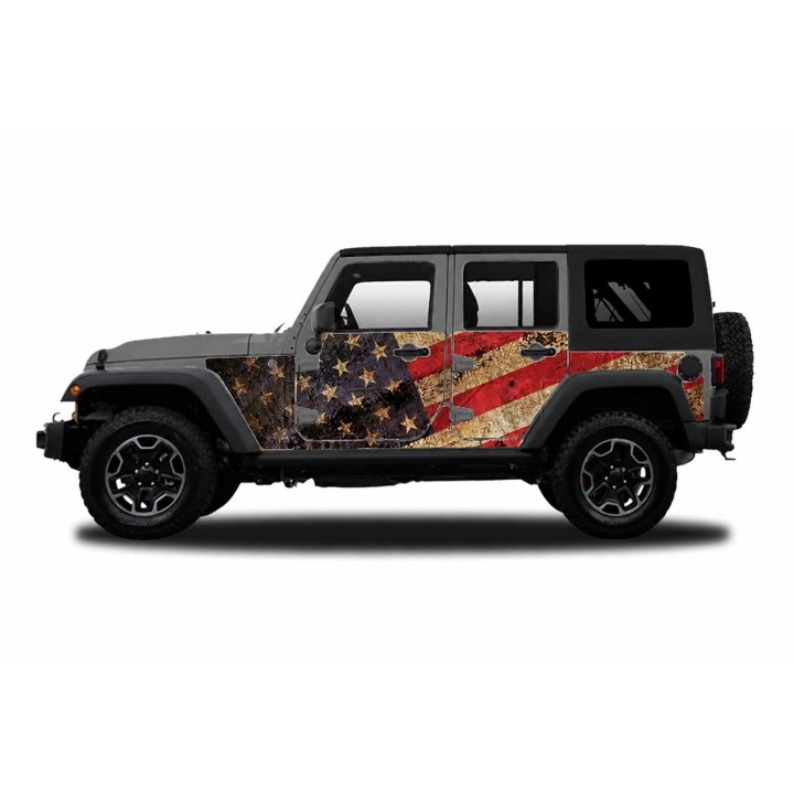 Panele ochronne Jeep Wrangler JKU 4D — wzór 2flagUSA, montaż na stałe - ujęcie 4