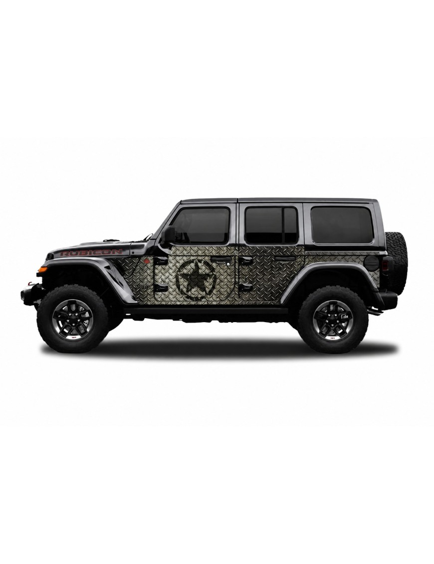 Panele ochronne Jeep Wrangler JLU 4D — wzór 30star, montaż na stałe