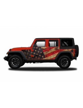 Panele ochronne Jeep Wrangler JKU 4D — wzór 2flagUSA, montaż na stałe