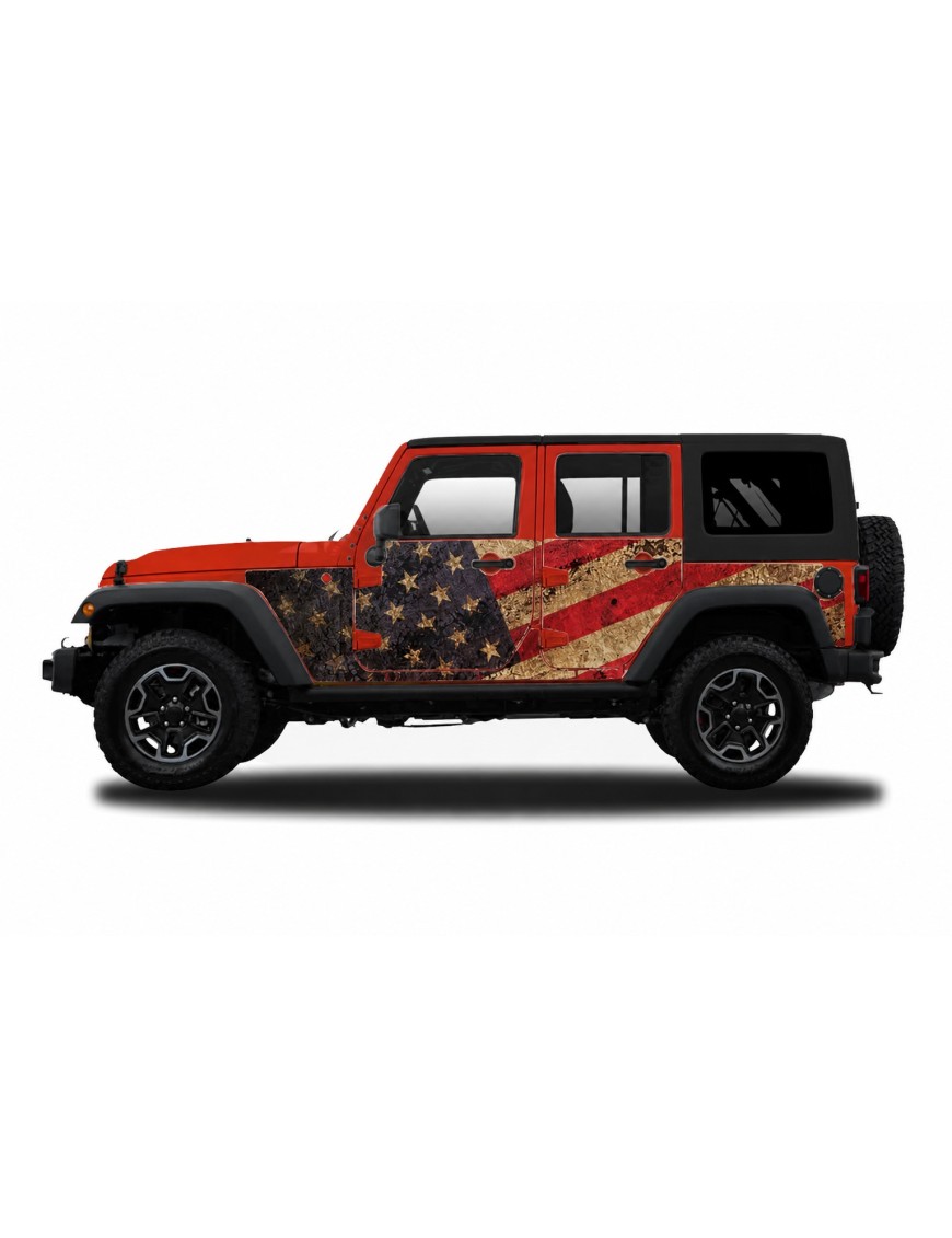 Panele ochronne Jeep Wrangler JKU 4D — wzór 2flagUSA, montaż na stałe