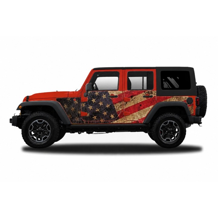 Panele ochronne Jeep Wrangler JKU 4D — wzór 2flagUSA, montaż na stałe - ujęcie 5