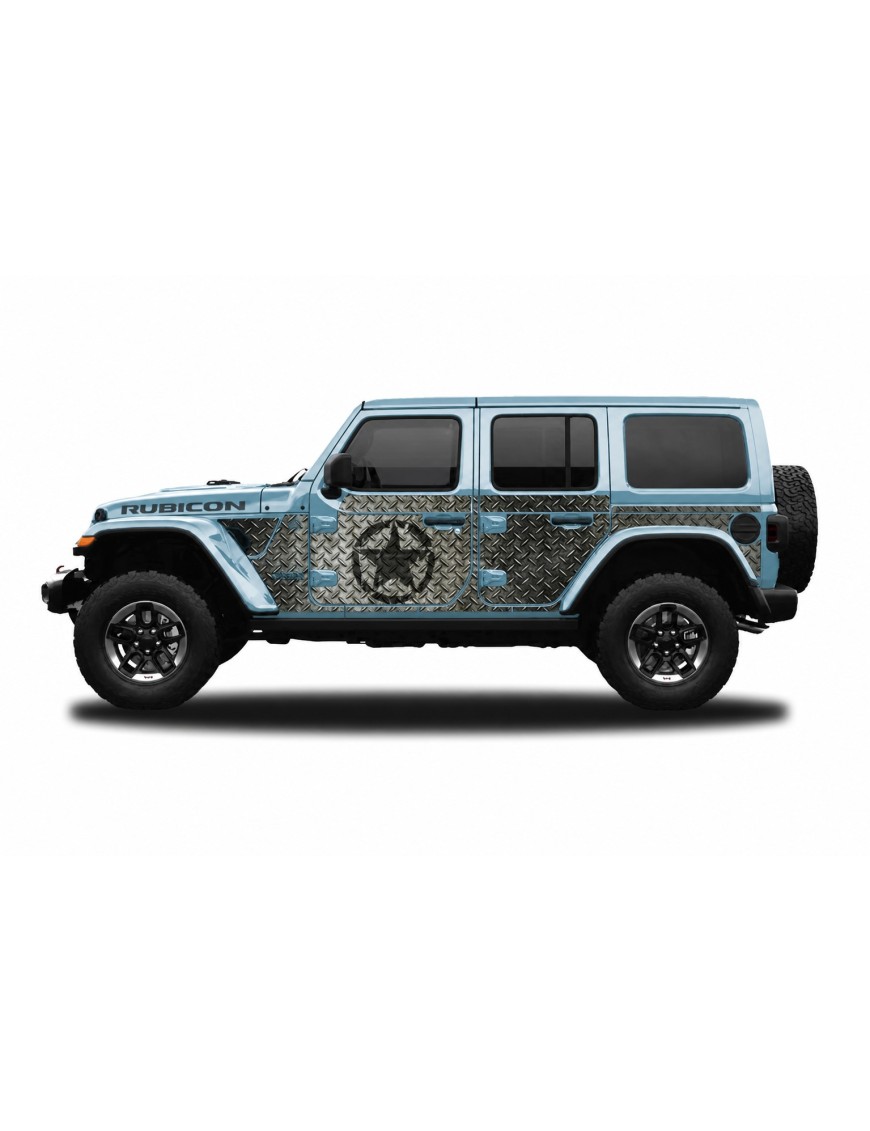 Panele ochronne Jeep Wrangler JLU 4D — wzór 30star, montaż na stałe