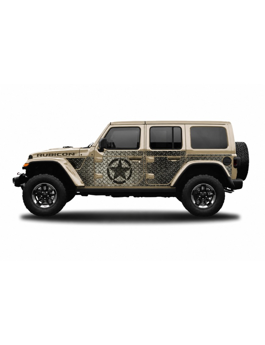 Panele ochronne Jeep Wrangler JLU 4D — wzór 30star, montaż na stałe