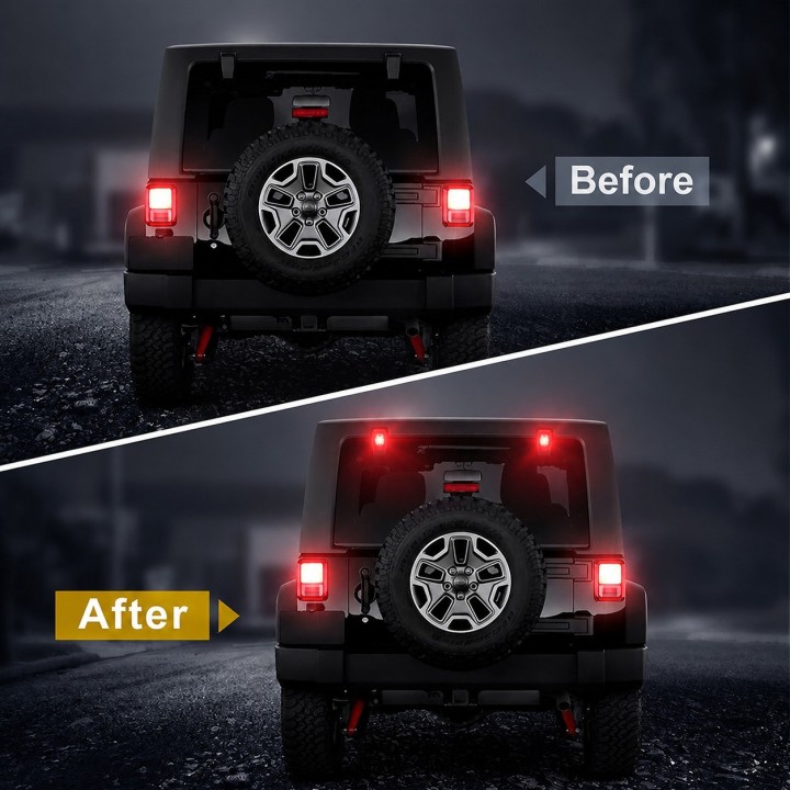 Lampy LED na zawiasy tylnej szyby Jeep Wrangler JL / JLU 2018+ — komplet 2 szt. - ujęcie 2