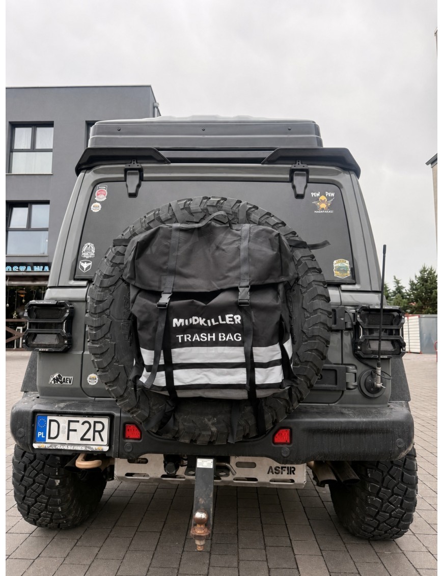 Torba na śmieci MudKiller Trash Bag 50 l — montaż na kole zapasowym