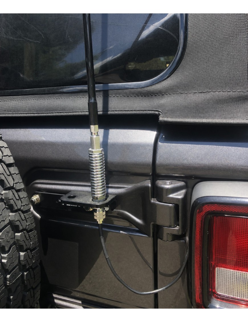 Mocowanie anteny CB Jeep Wrangler JL / JLU 2018+ — stalowy uchwyt na zawias koła