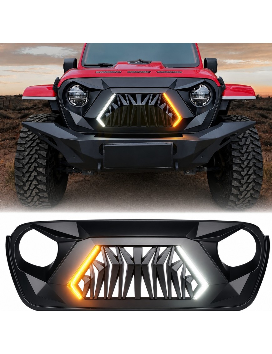 Grill Jeep Wrangler JL / Gladiator JT 2018-2025 z DRL i kierunkowskazem