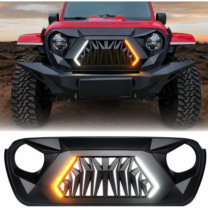 Grill Jeep Wrangler JL / Gladiator JT 2018-2025 z DRL i kierunkowskazem
