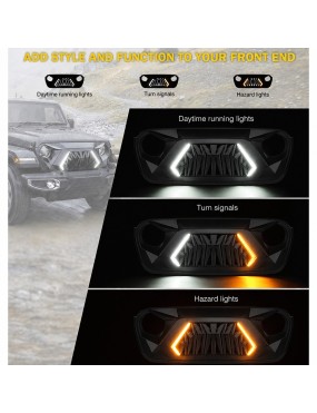 Grill Jeep Wrangler JL / Gladiator JT 2018-2025 z DRL i kierunkowskazem