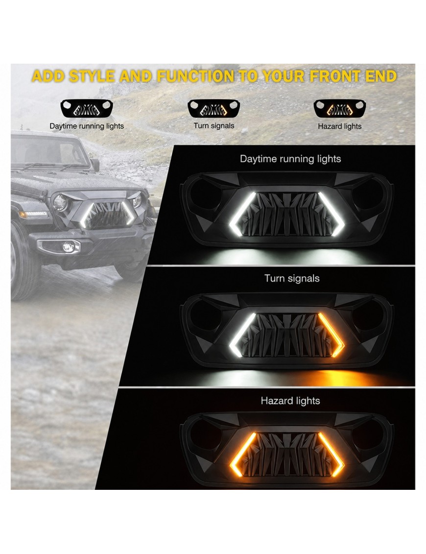 Grill Jeep Wrangler JL / Gladiator JT 2018-2025 z DRL i kierunkowskazem