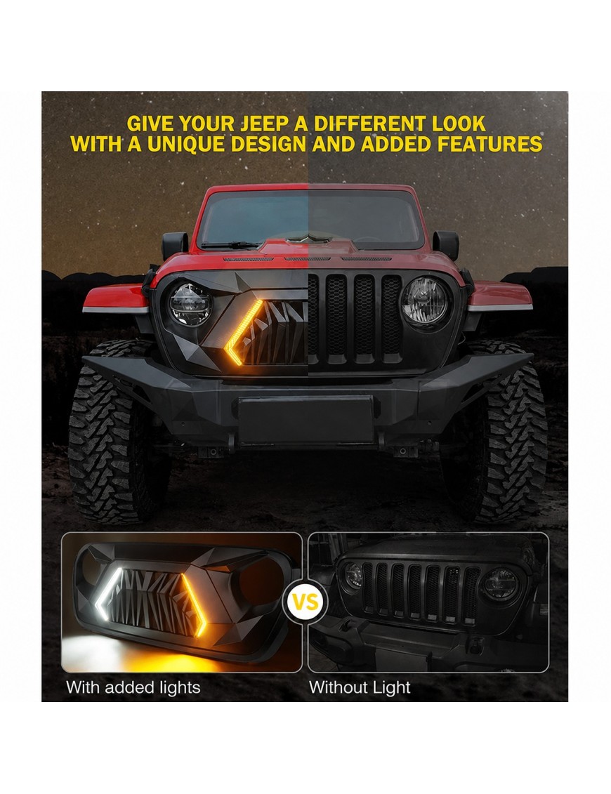 Grill Jeep Wrangler JL / Gladiator JT 2018-2025 z DRL i kierunkowskazem