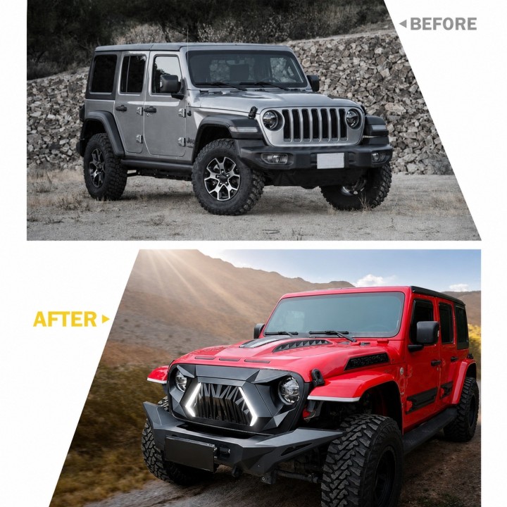 Grill Jeep Wrangler JL / Gladiator JT 2018-2025 z DRL i kierunkowskazem - ujęcie 5