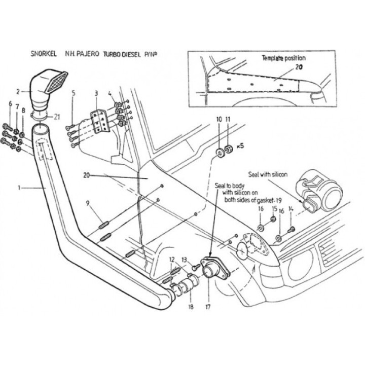 Snorkel Snakeman 4WD — Mitsubishi Pajero V20 silniki (SNSV31) - ujęcie 3