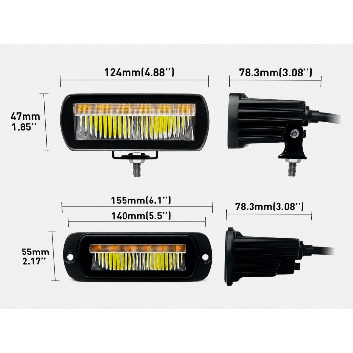 Lampa robocza LED 17 W z funkcją ostrzegawczą, homologacja E9, do zabudowy